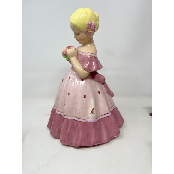Vintage 1973 Southern Belle Blond Girl Flowers Pink Dress Holland Mold Figurine - Picture 6 of 10